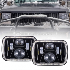 Faros delanteros led de alta calidad para camiones de 5x7 pulgadas para jeep Linterna frontal cherokee xj / GMC con anillo de halo rectangular