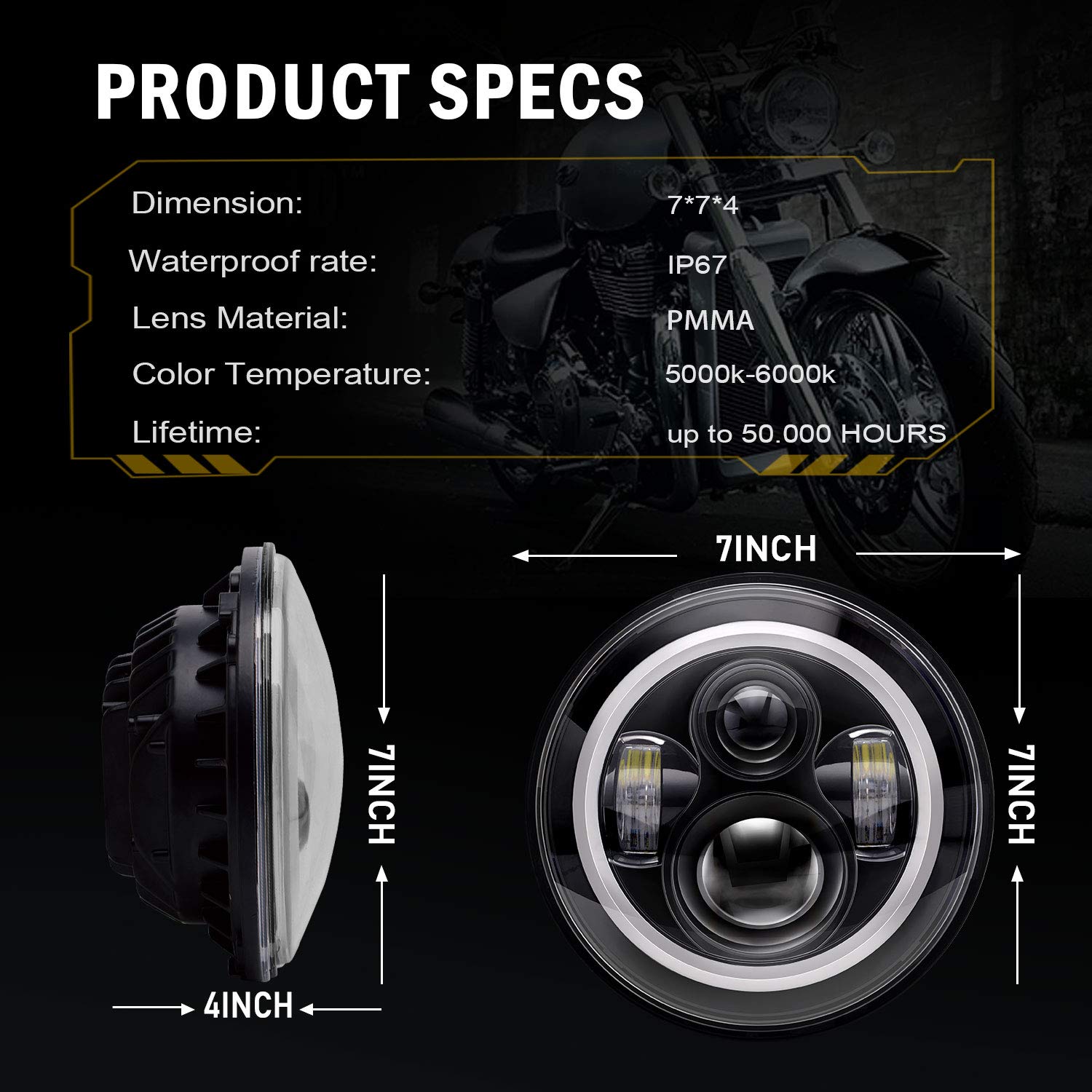 7 inch Jeep Wrangler JK Headlights Specification