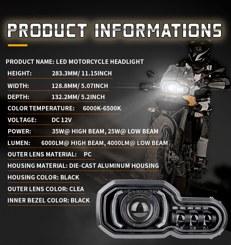 2008-2018 BMW F800GS Led Headlight Specification