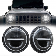 7 runde LED-Halo-Scheinwerfer für 2010 Jeep Wrangler JK JKU mit Drl und Bernstein Blinker