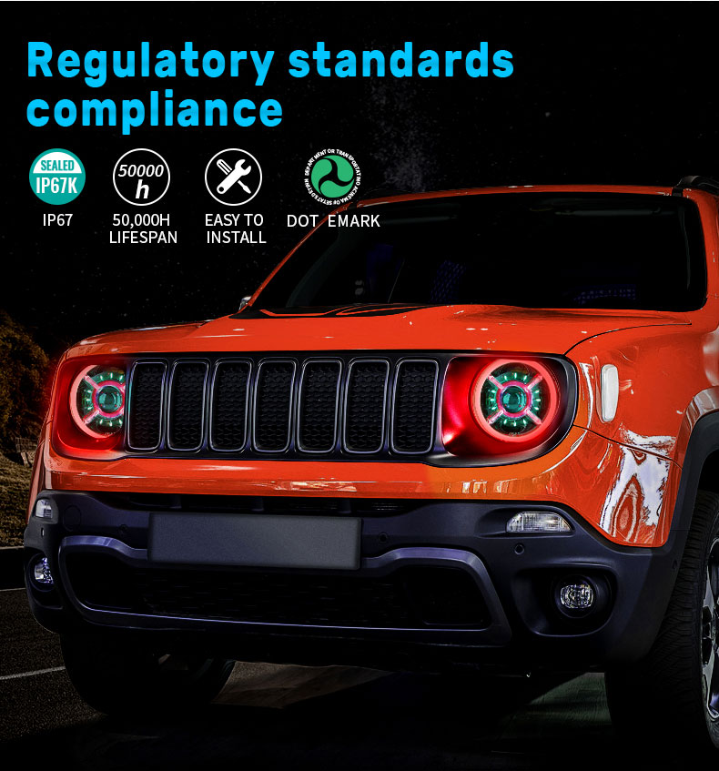 RGB Jeep Certificado de faros delanteros Renegade Halo