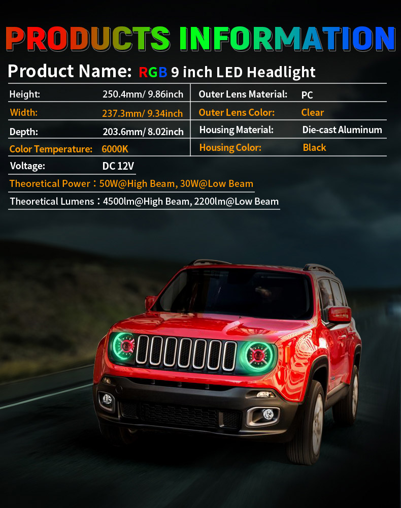 Color Changing RGB Jeep Renegade Halo Headlights