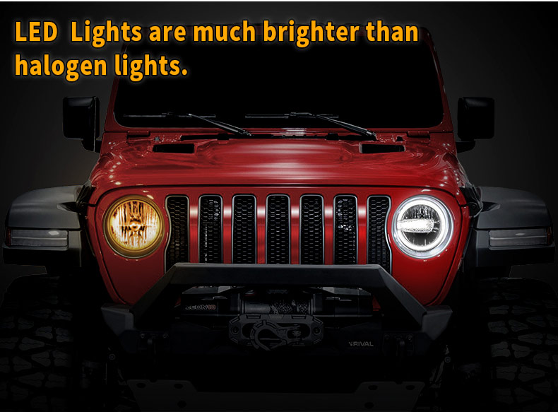 Jeep Wrangler LED světlomety MOAB vs halogenová světla