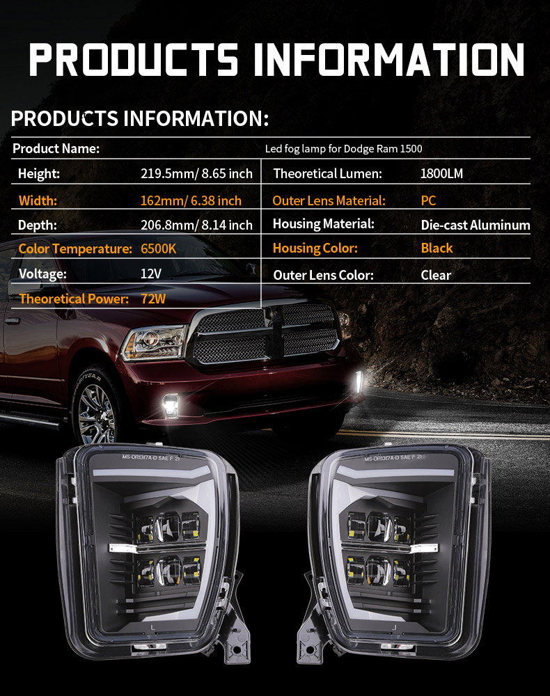 2013-2017 Dodge Ram 1500 specifikacija sklopa svjetla za maglu