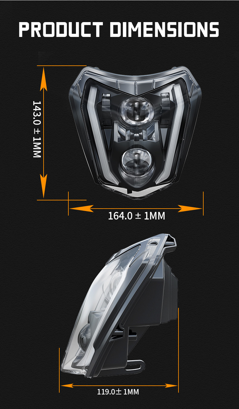 KTM EXC LED Headlight Size