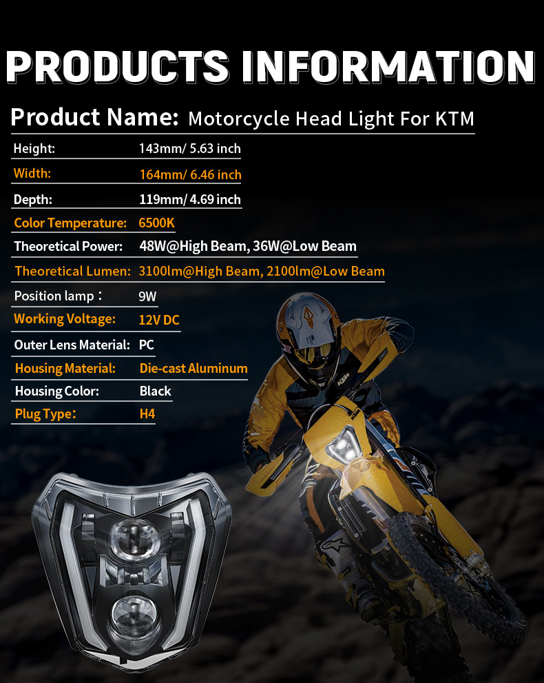 Спецификация светодиодной фары KTM EXC