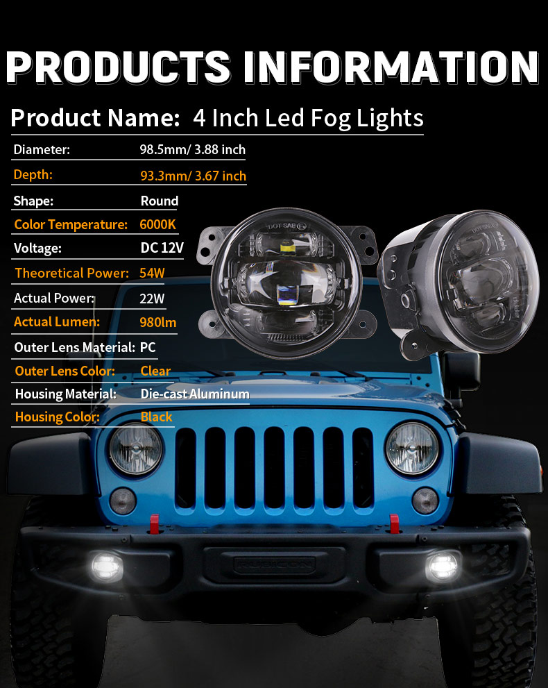 Jeep Parámetros de luces antiniebla Led JK