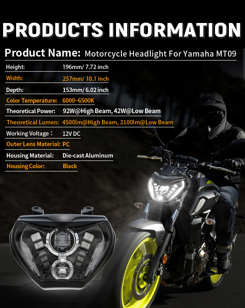 Custom Yamaha MT 09 Aftermarket Led Headlight Specification