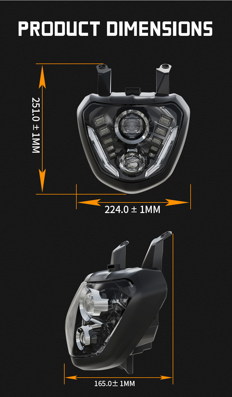 Yamaha MT 07 Led Headlight Dimension