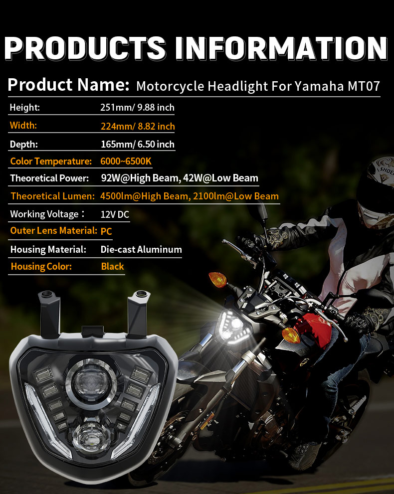 Yamaha MT 07 Led Headlight Specification