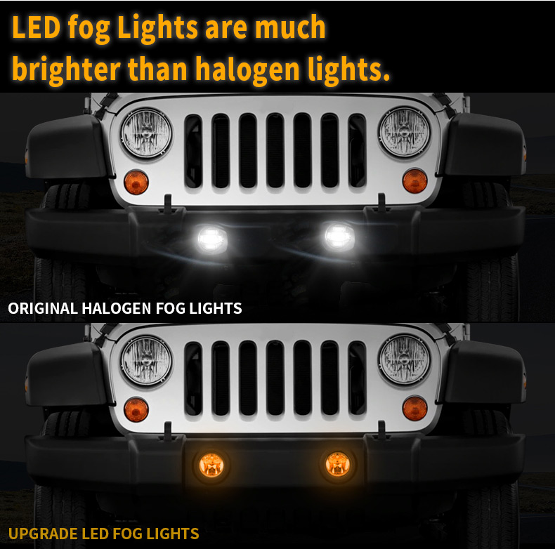 Jeep JK LED tuman chiroqlari VS halogen chiroqlar
