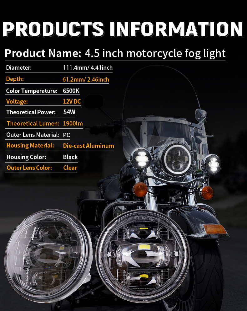 4.5 inch Harley Davidson Road King Led Fog Lights Parameters